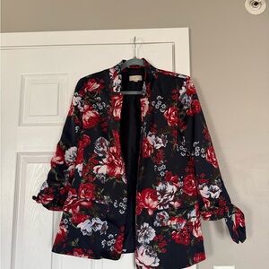 LOFT Women’s Pink Multi Floral Print Blazer Jacket Office Casual size small